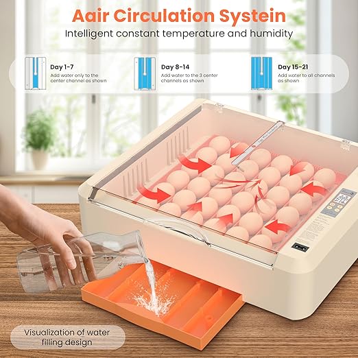 36-60 Egg Incubator with Automatic Egg Turning and Humidity Control, Adjustable Chicken Egg Incubator with Digital Display, for Hatching Eggs Include Chicken Duck Quail Eggs(Orange) - Image 4