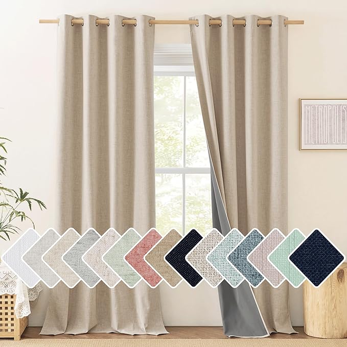 NICETOWN Oatmeal Linen 100% Blackout Curtains 120 inches Length 2 Panels Set with Thermal Insulated Liners, 52" Width, Farmhouse Style Extra Long Window Draperies for Patio Sliding Glass Door by NICETOWN