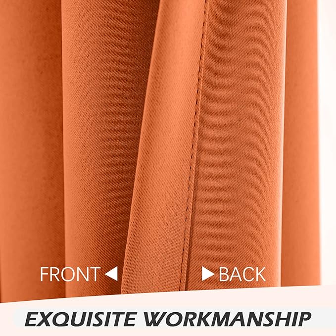 MYSKY HOME Orange Bedroom Curtains 63 Inch Long Blackout Curtains for Living Room Thermal Insulated Curtains for Nursery Room Grommet Top Window Curtains, 1 Curtain Panel, 52 x 63 Inch, Orange - Image 6