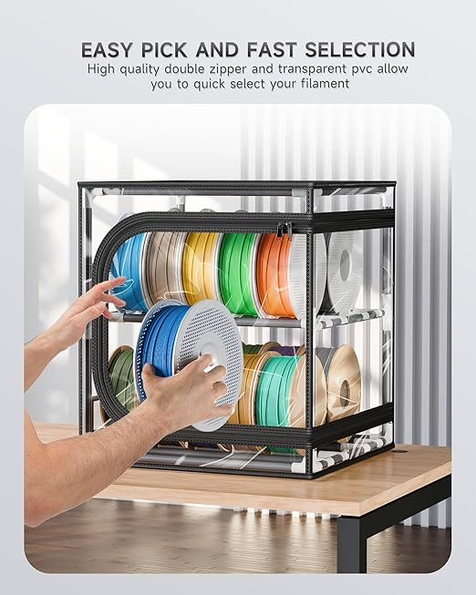 YOOPAI 3D Printer Filament Storage Box with Desiccants - 2 Tiers Metal Filament Storage Rack with Trans Cover,Holds Up to 24 Rolls of Filaments - 3D Filament Storage for Home, Office Workshop, Studio - Image 5