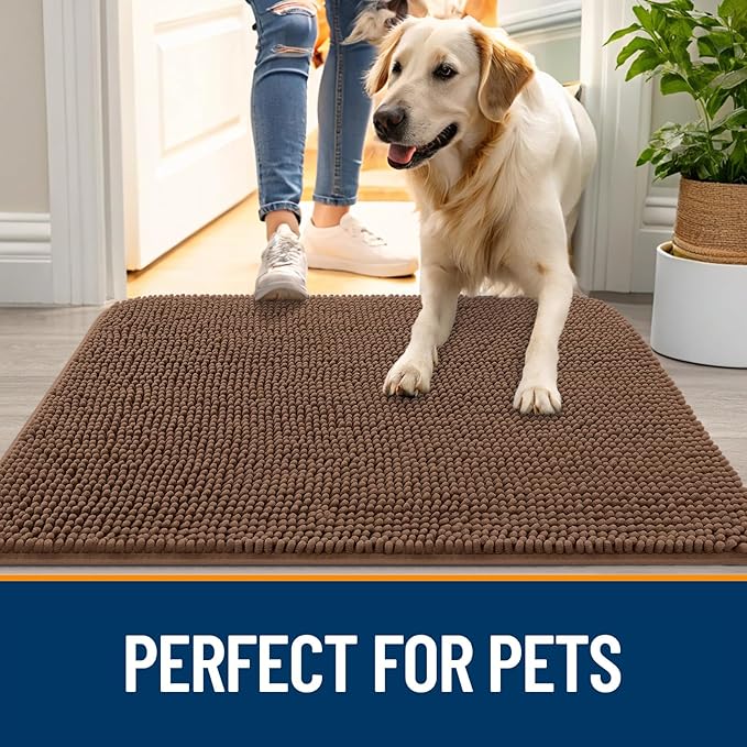 OLANLY Dog Door Mat for Muddy Paws 44x32, Absorbs Moisture and Dirt, Absorbent Non-Slip Washable Doormat, Quick Dry Chenille Mud Mat for Dogs, Entry Indoor Entryway Carpet for Inside Floor, Mocha - Image 6