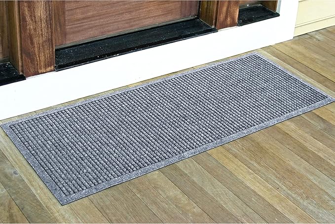 WaterHog Squares Front Door Mat Indoor Outdoor Entrance, Absorbent All-Weather Doormat with Non-Slip Rubber Backing, Dirt & Moisture Trapper, Low Profile, Easy Clean, Made in USA, 22"x60" Bluestone - Image 2