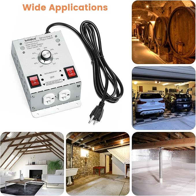 Crawl Space Humidistat Controller, Briidea Dehumidistat and Thermostat Control with 2 Plug in Outlets, Ideal for Basements Attics Garages, Reduce the Crawl Space Humidity Level - Image 7