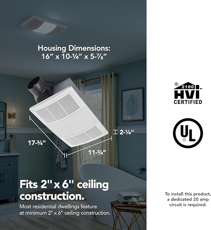 Broan-NuTone BHFLED110 PowerHeat Bathroom Exhaust Fan, Heater, and LED Light Combination, 110 CFM - Image 5