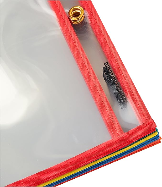 Amazon Basics Heavy Duty Dry Erase Job Ticket Holders, Document Protectors with Clear Plastic Film and Multicolored Fabric Edge, 8.5" x 11", Pack of 25 - Image 2