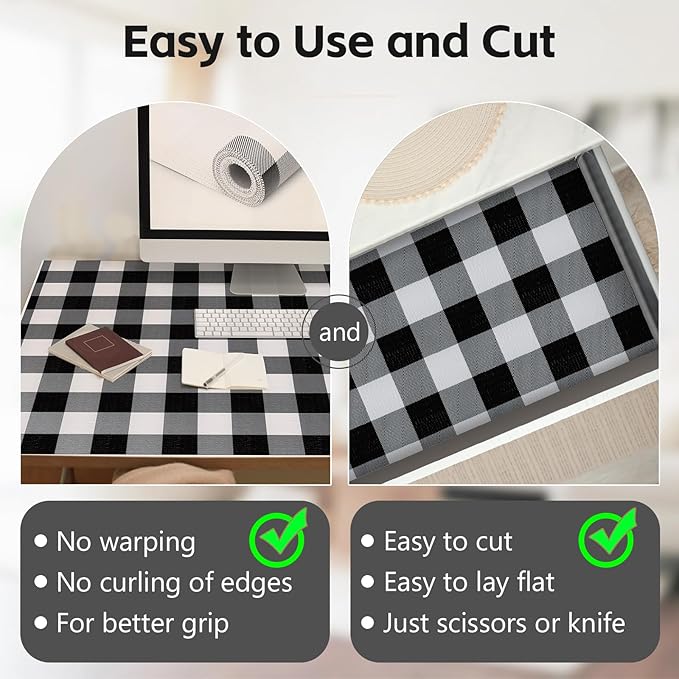 Shelf Drawer Liner for Kitchen Cabinets Non-Adhesive, 17.5In x 20FT Non-Slip Strong Grip Thickened Cabinet Liners for Shelves, Dresser, Cupboard, Pantry, Bathroom Drawers, Classic Black Gingham - Image 4