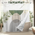 Sage Green Boho No Hooks Shower Curtain with Snap in Liner 72Wx72H Modern Mid Century Abstract Gold Leaves Minimalist Geometric Bathroom Decor Neutral Aesthetic Bath Curtain Fabric Polyester by MitpokBrand