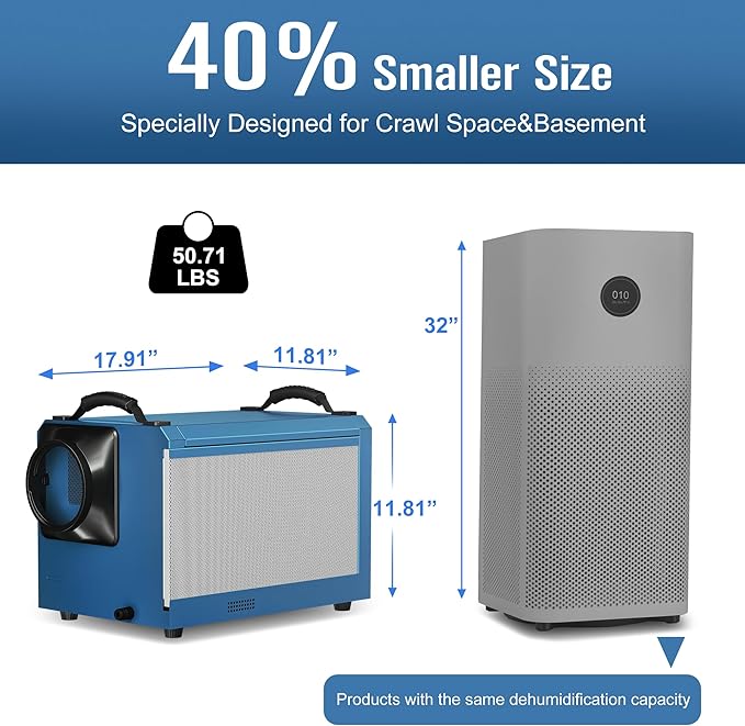 145 Pints Commercial Dehumidifier for Large Basements & Crawl Spaces up to 6500 Sq.Ft, Industrial Dehumidifiers for Water Damage Restoration, Auto Defrost, Continuous Drain Hose, Memory Function, Blue - Image 3
