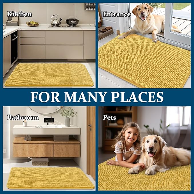 OLANLY Dog Door Mat for Muddy Paws 40x32, Absorbs Moisture and Dirt, Absorbent Non-Slip Washable Doormat, Quick Dry Chenille Mud Mat for Dogs, Entry Indoor Entryway Carpet for Inside Floor, Yellow - Image 8