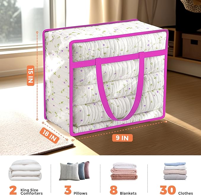 Budding Joy Clear Zippered Storage Bags for Clothes,40L Closet Organizers and Storage Containers Vinyl Moving Bag for Bedding, Linen, Blankets, Comforters, Clothing & Toys - Image 2