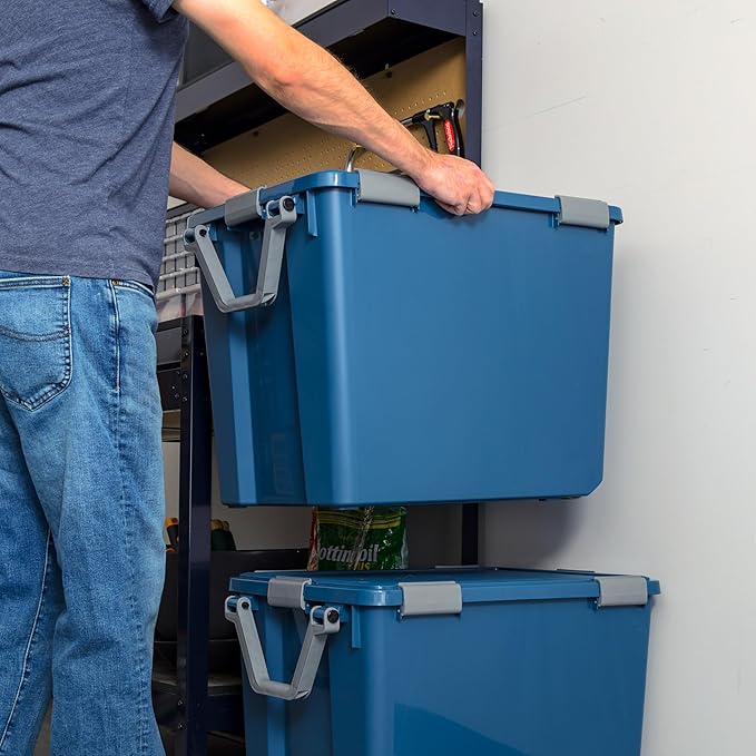 IRIS USA WeatherPro 103 Qt Eco-Friendly Storage Bins with Lids, 2 Pack, BPA-Free Plastic Gasket Box with Tight Latch and Seal, Stackable Nestable Tote Tub - Navy - Image 7