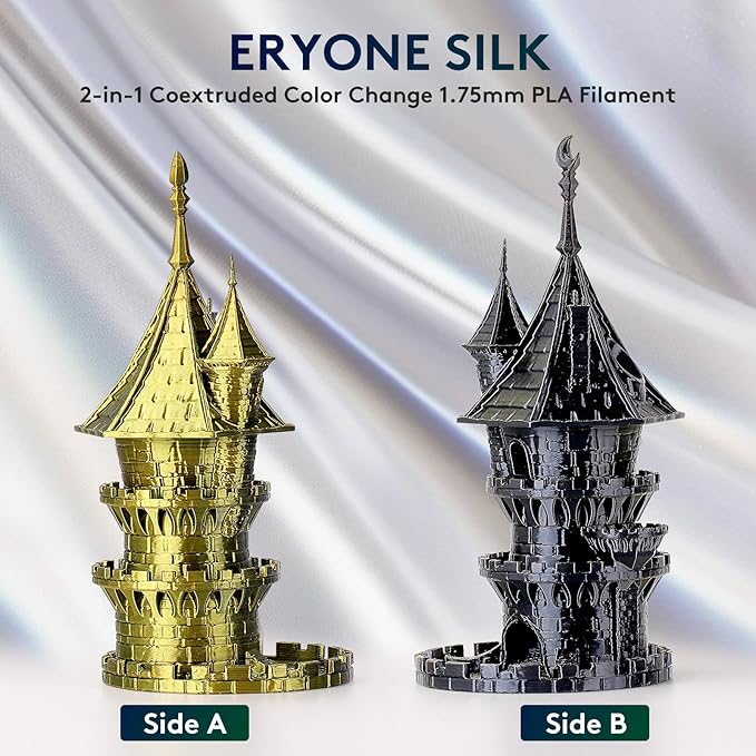 ERYONE Silk Dual Color PLA Filament 3D Printer 1.75mm +/- 0.03mm, Bicolor Filament Two Tone PLA Bundle 2KG Cardboard Spool, Black Gold - Image 3