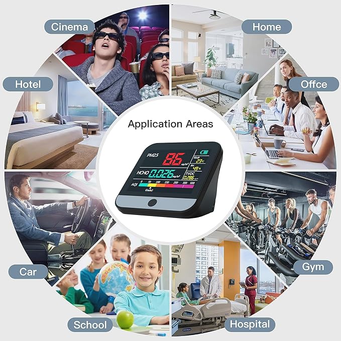 13 in 1 Air Quality Tester for Home, Indoor Air Quality Monitor, with PM1/PM2.5/PM10/Particle Counter/AQI/Humidity/TVOC/Temperature/Formaldehyde, Portable Air Quality Sensor (Black) - Image 5