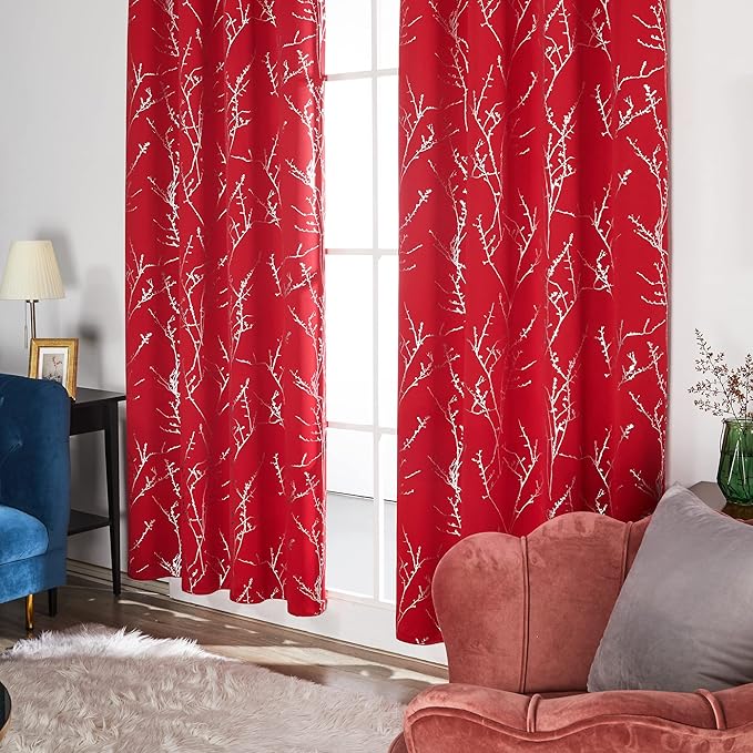 Deconovo Christmas Red Curtains, Blackout Drapes, Soundproof Curtain, Silver Print, 42 x 63 Inch Long, 2 Panels, Machine Washable Window Panel for Living Room Bedroom Festival Party Decoration Kitchen - Image 4