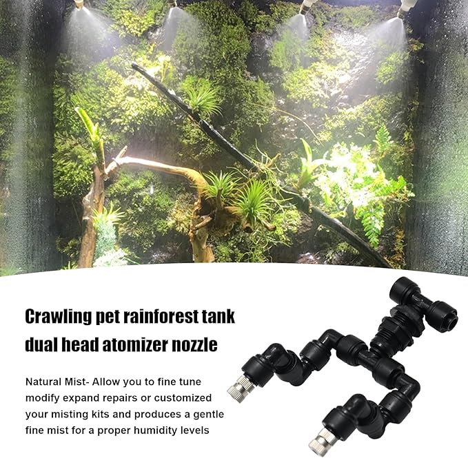 Reptile Misting Spray Nozzle for Rainforest Tank Pet Cooling Adjustable Reptile Nozzle Fogger Mist Sprinkler for Full Water Coverage, Replacement Micro Spray Nozzles (Dual Head, 360 Degree Adjustable) - Image 6
