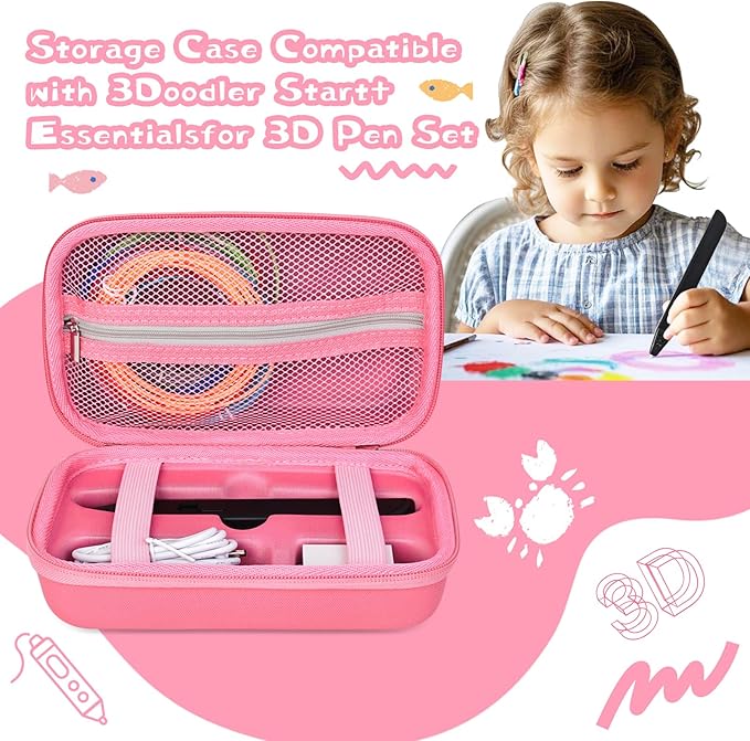 Case Compatible with 3Doodler Start+ Essentials for 3D Pen Set for Kids, Carrying Holder Fit for Printing Pens, Storage Organizer for Printing Filament Refill, Micro-USB Charger (3D-02-Pink) - Image 6