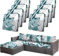 8Pcs Stretch Patio Cushion Cover Outdoor Cushion Cover Replacement Slipcovers Indoor and Outdoor Chair seat Covers Blue Botanical Print Patio Furniture Protector(Cover Only) by CALBODE