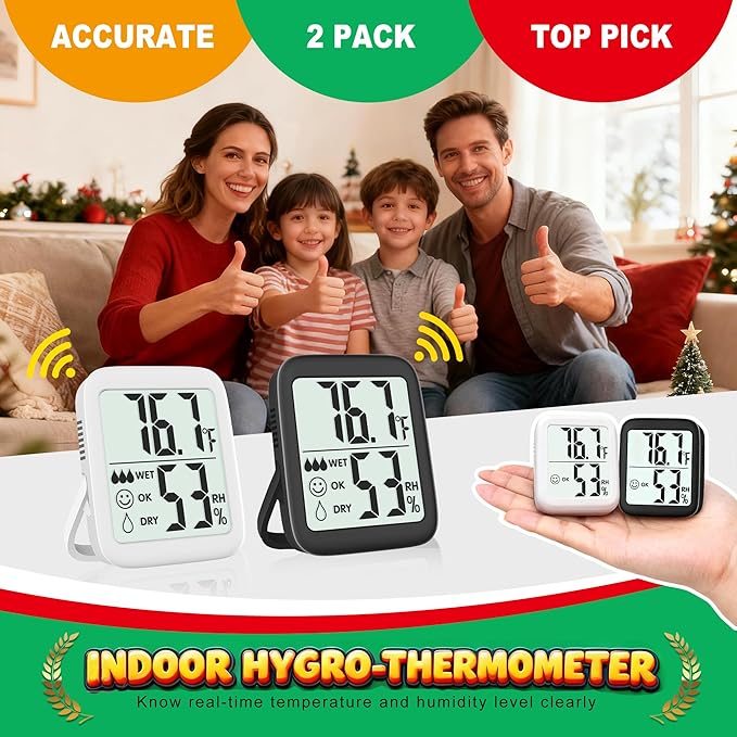 Antonki 2 Pack Room Thermometer for Home, Hygrometer Indoor Humidity Meter Gauge, Digital Temperature and Humidity Sensor Monitor for House, Terrarium, Incubator, Greenhouse - Battery Included - Image 7
