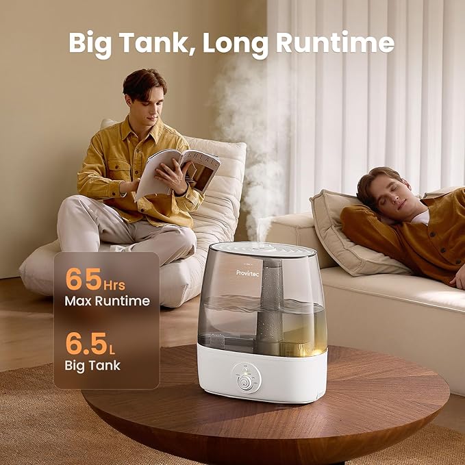 6.5L Stay Clean Tank Humidifier for Large Room, Low Maintenance, Top Fill Design, Ultra Quiet 65H Runtime, Cool Mist Ultrasonic for Bedroom, Home, Plants HC12 - Image 3