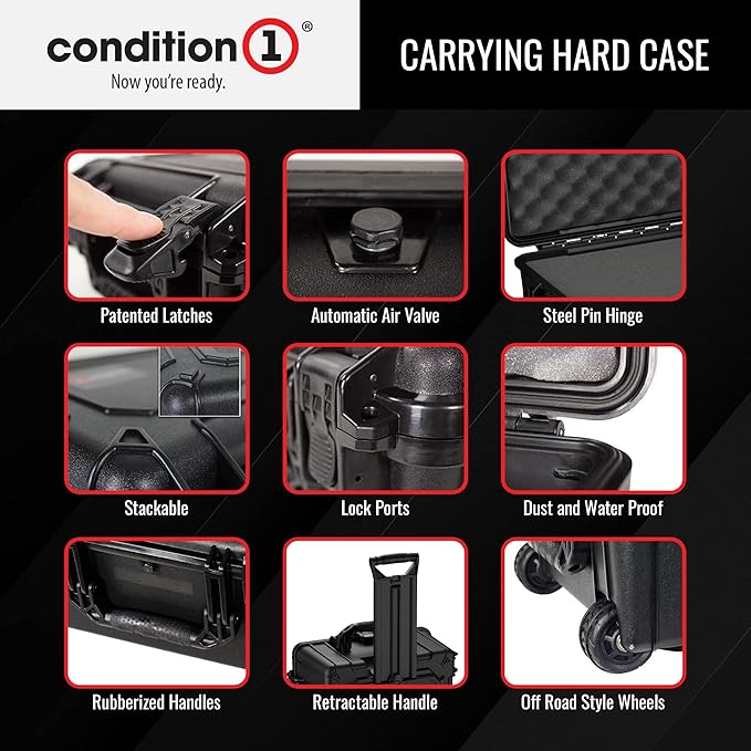 Condition 1 25" Large Rolling Hard Travel Case Model 287 Lockable Storage Box, Waterproof Dustproof Protective Luggage with Handle, Made in USA, 24.53"x19.55"x10.95" Black - Image 5