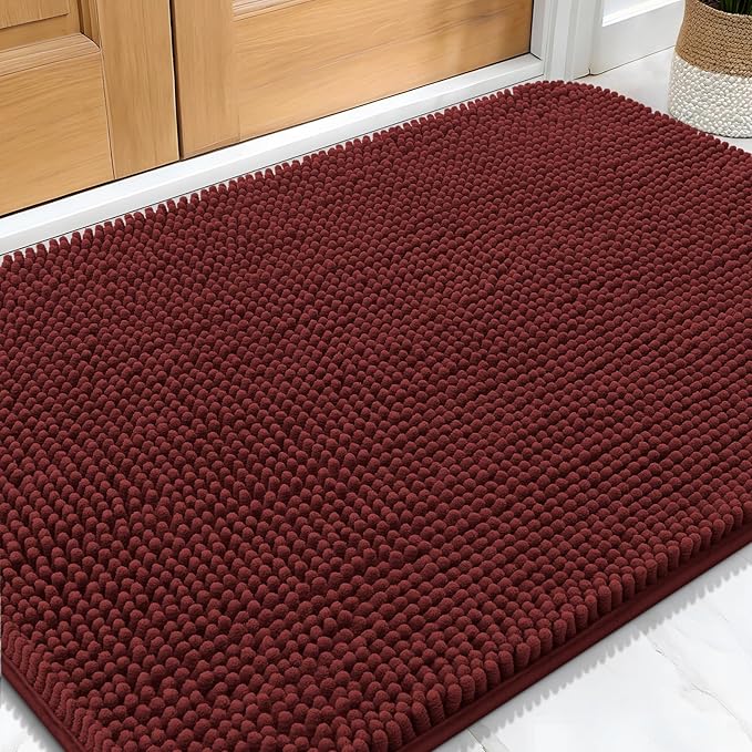 OLANLY Dog Door Mat for Muddy Paws 32x20, Absorbs Moisture and Dirt, Absorbent Non-Slip Washable Doormat, Quick Dry Chenille Mud Mat, Entry Indoor Entryway Carpet for Inside Floor, Caramel Russet by OLANLY