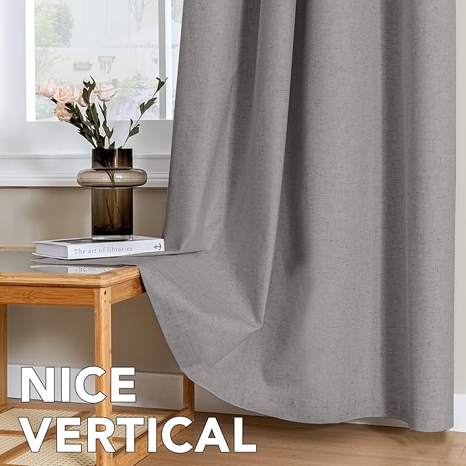 H.VERSAILTEX Linen Curtains 100% Blackout Curtains for Bedroom 54 inch Long Full Light Blocking Nature Linen Blended Window Curtains for Living Room Nickel Grommet (2 Panels, Heathered Dove) - Image 7