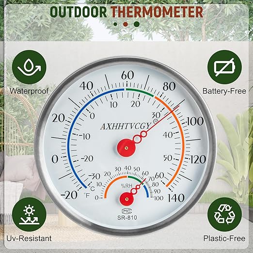Indoor Outdoor Thermometer Hygrometer, Large Dial Wall Mount Waterproof Thermometer for Home, Garden, Patio, Greenhouse, Farmhouse Decor by AXHHTVCGY - Image 3