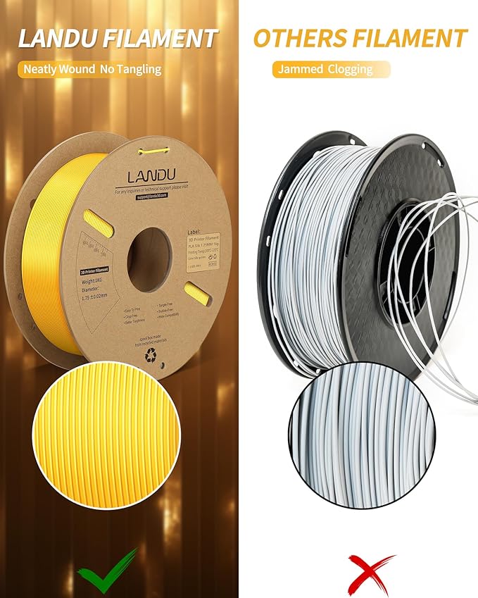 LANDU Silk PLA Filament 1.75mm Gold 1KG, 3D Printer Filament Dimensional Accuracy +/- 0.02mm, 1kg Cardboard Spool(2.2lbs), Neatly Wound 3D Printing Filament Fits for Most FFF 3D Printers, Gold - Image 3