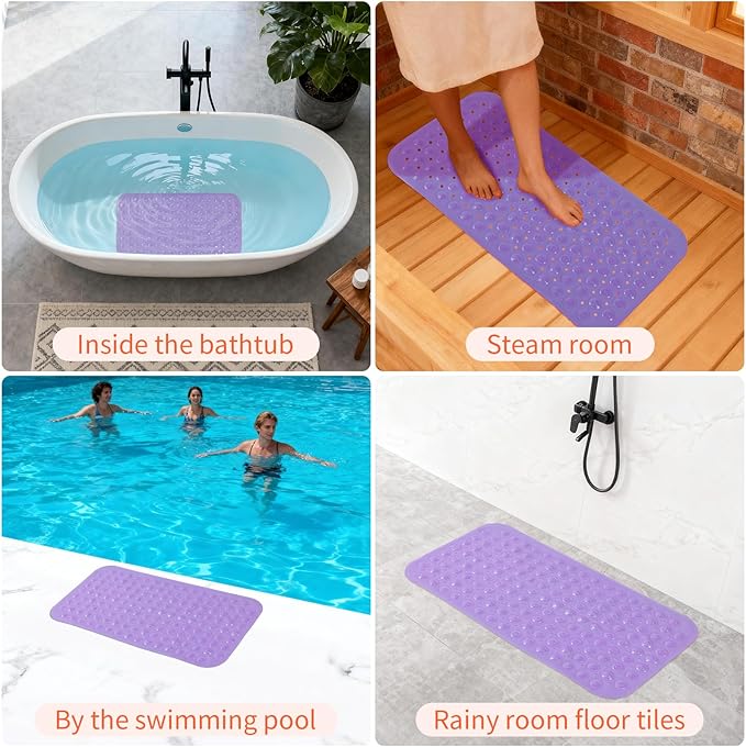 Anti-Slip Bathtub Shower mat, 27.5×14.5（Approximately 70×37cm） inch Soft Oversized Machine Washable Non-Slip Bathtub mat with Drainage Holes, Bathroom Floor Suction Cup.（1- Clear Purple） - Image 6