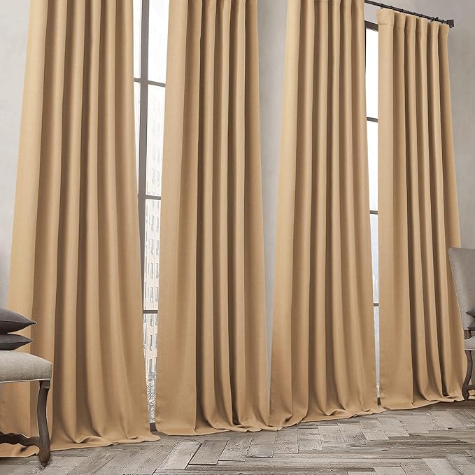NICETOWN Thick Living Room Caramel Curtains 84 inches Long, Rod Pocket/Back Tab/Hook Belt Faux Linen Room Darkening Curtains Farmhouse Window Drapes for Bedroom, W52 x L84, 2 Panels - Image 2