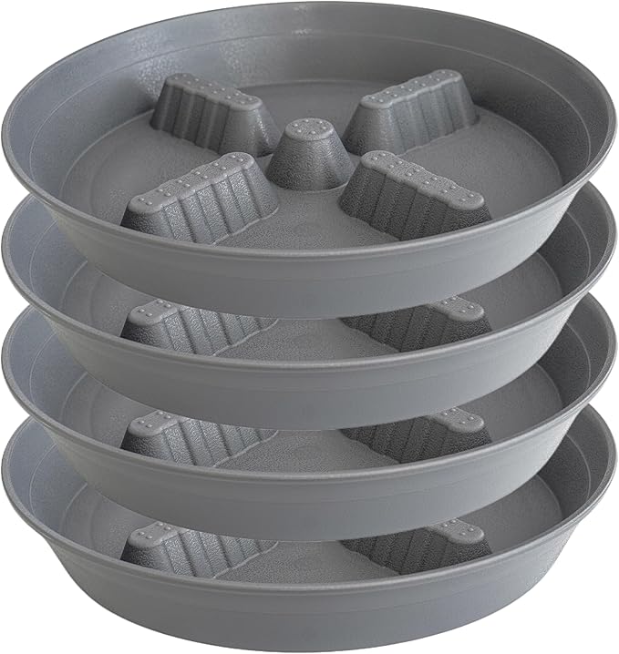 4 Pack Plant Saucer 10 inch, 8 12 14 17 inch, Plant Stand Plastic Plant Saucers for Indoors Outdoor, Heavy Duty Flower Plant Risers for Inside Pots, Pot Saucers for Plants, Grow Bags Saucers by Unknown