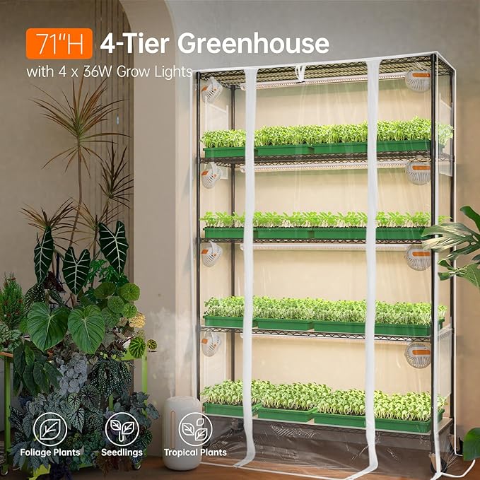 Bstrip Indoor Greenhouse with Grow Light, Plant Shelf with 4 Pack T8 Full Spectrum Plant Lights and Cover, mini Greenhouse for Indoor Plant, Seed Starting, Seed Tray, (47.2" L x 17.8" W x 71" H) - Image 2