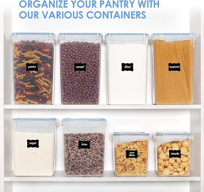 Vtopmart Extra Large Tall Airtight Food Storage Containers 4 Pieces 5.9qt / 6.5L-Plastic PBA Free Kitchen Pantry Canister for Spaghetti, Flour and Baking Supplies - Include 24 Labels, Blue - Image 6
