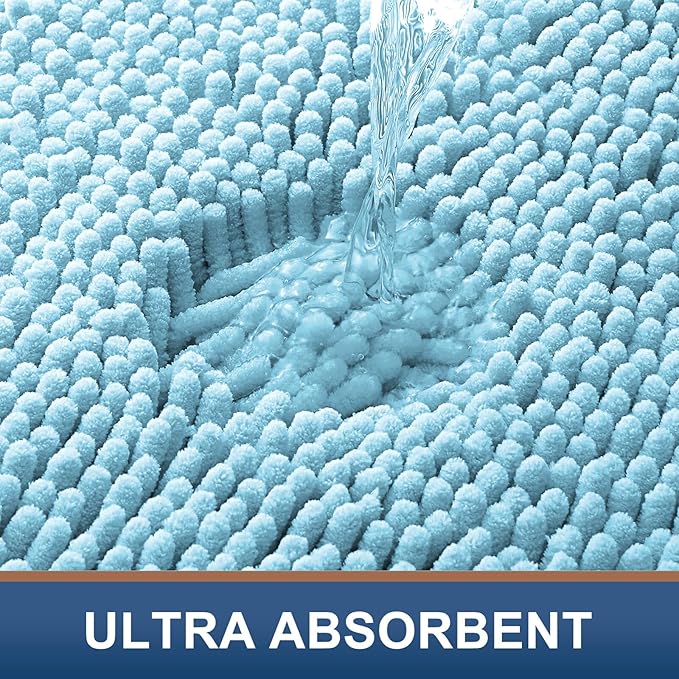 Smiry Luxury Chenille Bathroom Rugs 47x17, Extra Soft and Absorbent Shaggy Bath Mat, Machine Washable, Non-Slip Plush Carpet Runner for Tub, Shower, and Floor, Home Decor Accessories, Sky Blue - Image 5