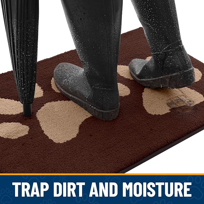 Smiry Dog Door Mat for Muddy Paws, Absorbs Moisture and Dirt, Low-Profile Entryway Mat with Non-Slip Backing, Entry Indoor Outdoor Doormat for Inside Floor (71x47 Inches, Brown, Paw) - Image 2