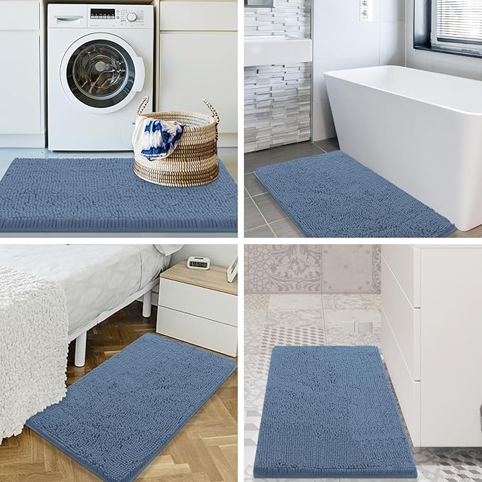 Smiry Luxury Chenille Bathroom Rugs 24x16, Extra Soft and Absorbent Shaggy Bath Mat, Machine Washable, Non-Slip Plush Carpet Runner for Tub, Shower, and Floor, Home Decor Accessories, Grayish Blue - Image 8