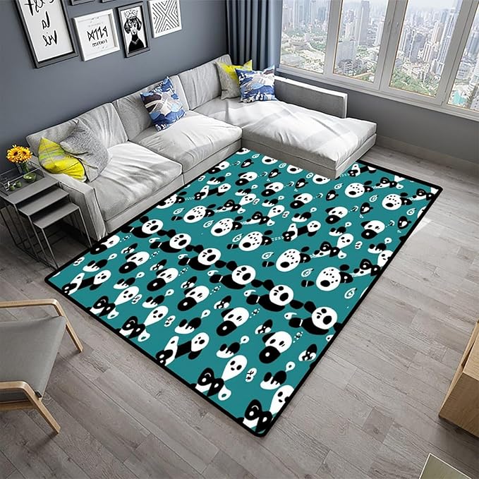 Carpet Cartoon Kawaii Panda - Pattern Printing, Foldable Area Rugs, Fade Resistant, Flame Resistant, Quick Dry, Stain Resistant, Waterproof Floor Carpet for Living Room Bedroom, 78 x 96 Inch - Image 2