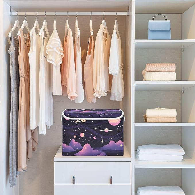 xigua Abstract Planets Storage Bins with Lids and Carrying Handle,Foldable Storage Boxes Organizer Containers Baskets Cube with Cover for Home Bedroom Closet Office - Image 6