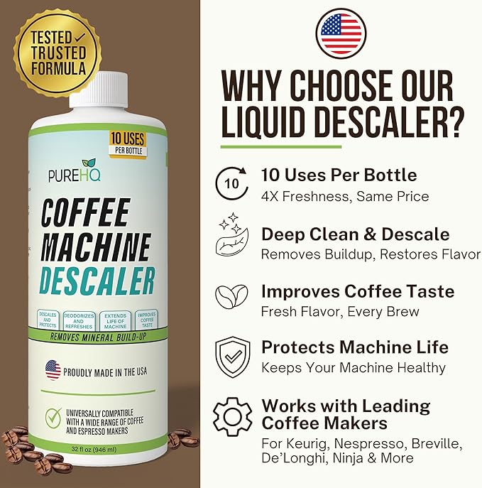 Coffee Machine Descaler (2 Pack) - 20 Uses - Keurig Descaling Solution - Universal Descaler for Keurig, Nespresso, Delonghi, Breville and All Single Use Coffee and Espresso Machines - Made in USA - Image 3