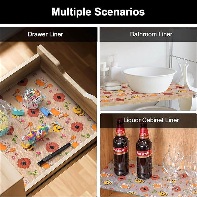 Cooyes Shelf Liner – Non-Slip Cabinet & Drawer Liner for Kitchen – Non-Adhesive Waterproof Shelf Paper with Modern Pattern – Durable EVA Cabinet Mat – Easy to Cut (Buff,17.5" W x 197" L) - Image 7