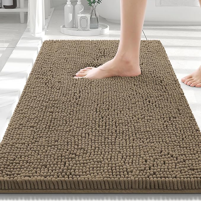 Smiry Luxury Chenille Bathroom Rugs 30x20, Extra Soft and Absorbent Shaggy Bath Mat, Machine Washable, Non-Slip Plush Carpet Runner for Tub, Shower, and Floor, Home Decor Accessories, Camel by Smiry