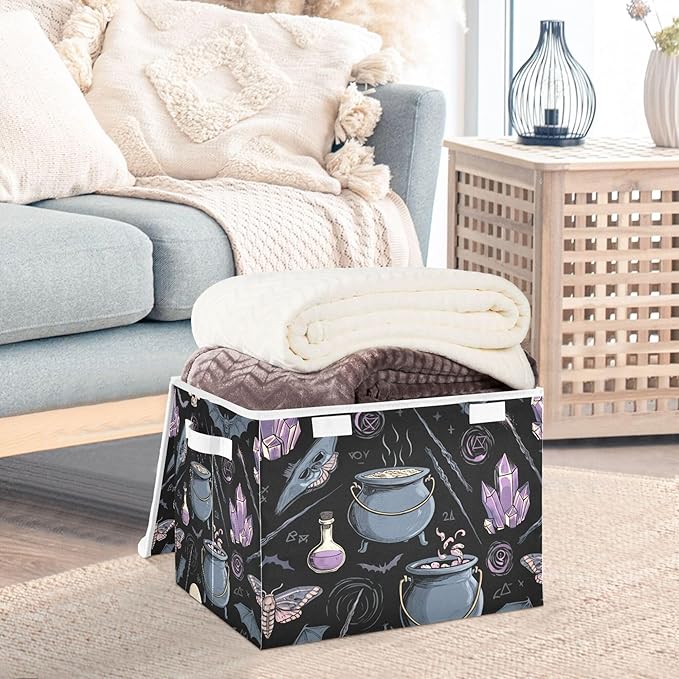 xigua Magical and Witchcraft Storage Bins with Lids and Carrying Handle,Foldable Storage Boxes Organizer Containers Baskets Cube with Cover for Home Bedroom Closet Office Nursery - Image 5