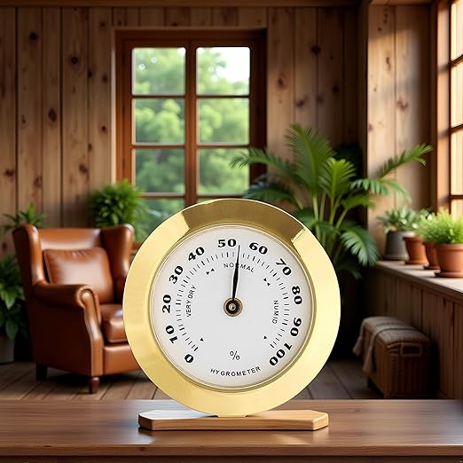 Gold Upgraded Hygrometer Humidity Meter Mini 38mm Round Glass Analog Hygrometer Suitable for Humidors Guitar Violin Thermometer for with Probe - Image 4