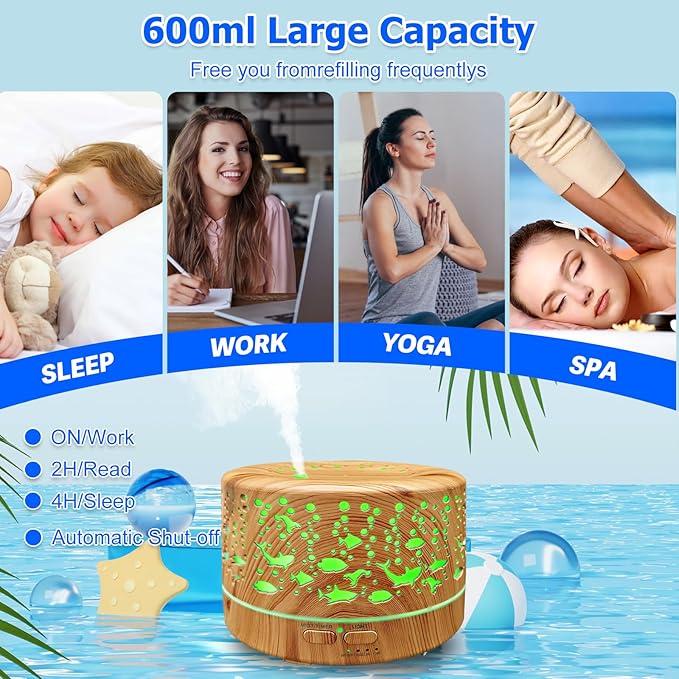 Diffusers for Essential Oils Large Room with R/C,600ml Essential Oil Diffusers for Home,Waterless Auto Off 7 Colors Changed 3 Mist Modes,Cool Mist Humidifiers for House Bedroom Decor,Gifts,Light Wood - Image 6