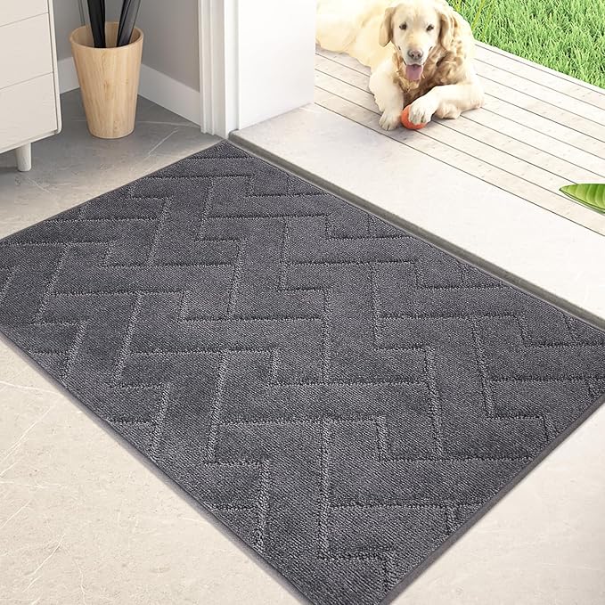 PURRUGS Dirt Trapping Door Mat 24" x 35.5", Non-Slip Machine Washable Entry Rug, Dog Doormat, Indoor Front Door Mat, Super Absorbent Entryway Rug for Muddy Shoes & Paws, Grey by PURRUGS