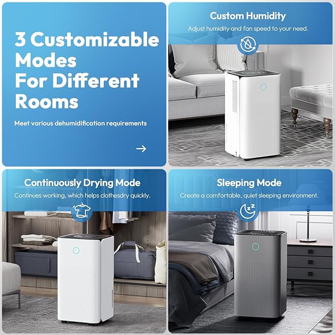 2000 Sq.ft Dehumidifier for Basement, LUKO 30 Pint Dehumidifier with Drain Hose for Continuous Drainage, Intelligent Humidity Control Panel and 24H Timer, 3 Modes, Child Lock, Auto Defrost - Image 5