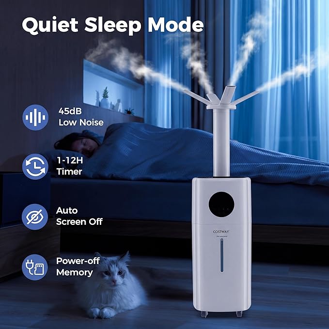 COSTWAY 21L/5Gal Humidifier for Large Room, Top Fill Whole House Humidifier, 3 Mist Levels, Extension Tube, 360° Nozzles & Remote Control for Bedroom, Plants - Image 6