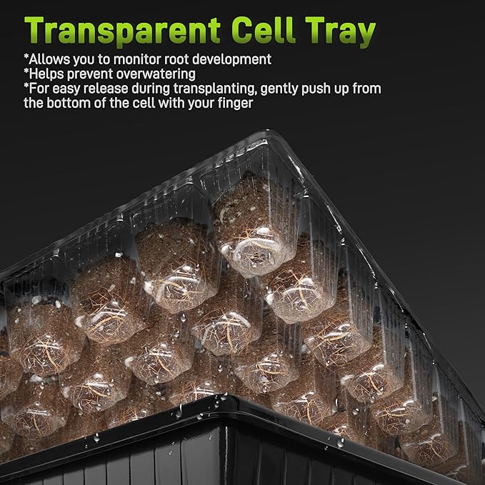 60-Cell Seed Starter Tray with Grow Light, Seedling Starter Trays with 4.08" Humidity Dome, Self-Watering Plant Germination Trays,Seed Starter Kit for Seeds Growing (Black) - Image 8