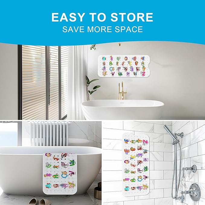 XIYUNTE Baby Bath Mat for Tub Non Slip Kids Bath Mat - 40''x16'' Extra Long Cartoon Bathtub Mat Non Slip Kids Shower Mat Eco-Friendly Toddler Bath Mats with Suction Cups, Machine Washable - Image 5