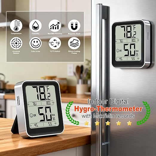Antonki Room Thermometer Indoor Hygrometer Digital Temperature and Humidity Sensor Meter Humidity Monitor with Max/Min Records - AAA Battery Included - Image 2